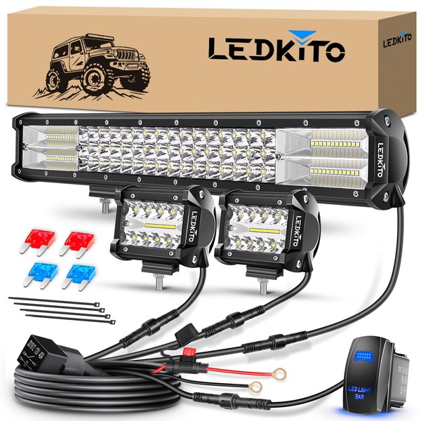 LEDKITO 20 inch LED Light Bar and 2PCS 4 Inch