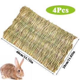 kathson 4 PCS Rabbit Large Grass Mat Natural Grass Woven Mat Rabbits Chew Toys Grass Bedding Nest for Small Animal Bunny Rabbit Guinea Pigs Hamster Chinchillas Puppy Biddy Sleeping Chewing