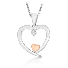 Tuscany Silver Women's Sterling Silver Two-Tone Cubic Zirconia Double Heart Pendant Necklace, 41 cm/16 Inch - 46 cm/18 Inch