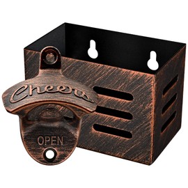 Luwanburg Rustic Cheers Bottle Opener Wall Mounted with Cap Catcher Drain
