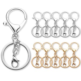 Gkeygo 10 Pack a Set Metal Lobster Claw Clasps and Key Rings, Key Chain Accessories, Keychain Making kit for Keys, Art Crafts, Jewelry Making, Silver - Light Gold