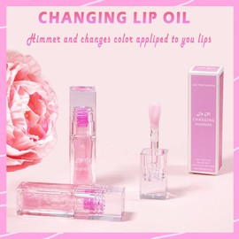 VOLENTO Color Changing Lip Oil, Magic Big Brush Lip Oil, Warm Change Lip Gloss, Non-sticky Primer Lip Tint, Long Lasting Moisturizing and Nourishing Lip Glow Oil