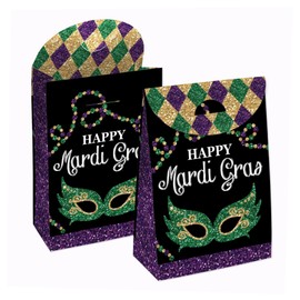Big Dot of Happiness Mardi Gras - Masquerade Gift Favor Bags - Party Goodie Boxes - Set of 12