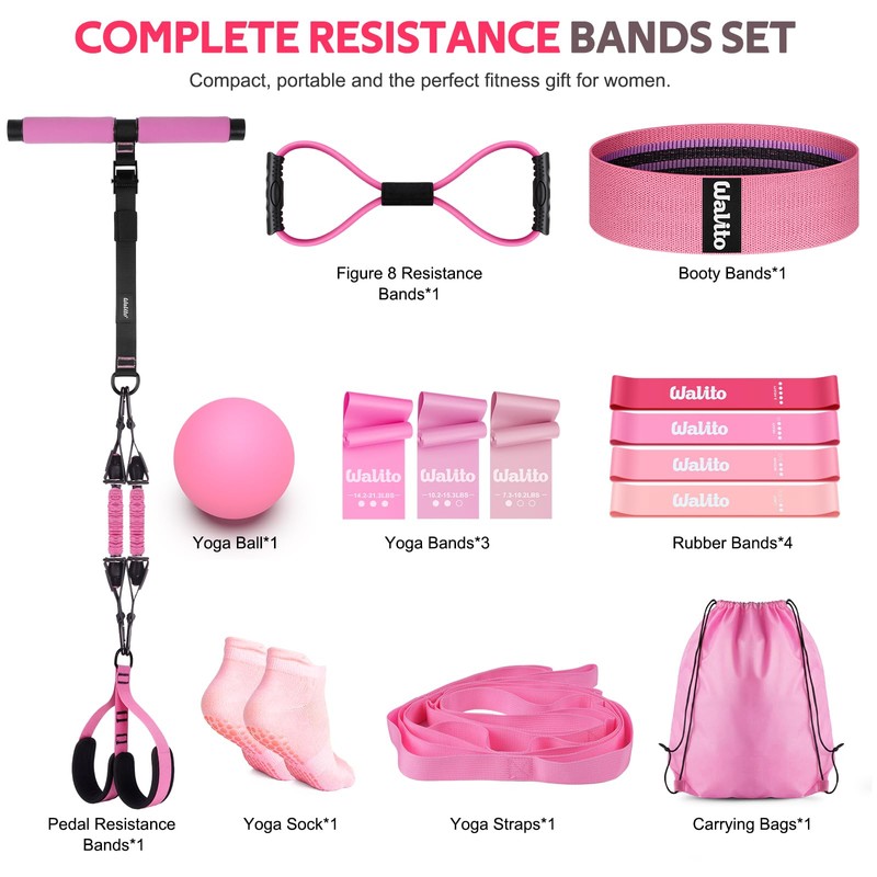 WALITO 15 PCS Pilates Kit, Adjustable Pedal Resistance Band with