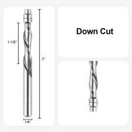 SpeTool Spiral Flush Trim Router Bits 1/4'' Shank Pattern Router Bit Down Cut Extra Long Carbide Template Bottom Bearing CNC Router Bit 1-1/8" Cutting Length for Woodworking