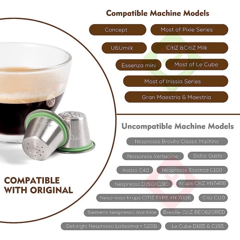 Espresso Capsules Refillable Coffee Pod Stainless Steel Cups Compatible with