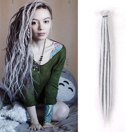 Synthetic Handmade Dreadlock Extensions Crochet Dreads Braiding Hair 20inch 10 Strands/Pack Single Ended Jamaica Punk Style Hip-Hop Reggae Crochet Braids Hair (10 Strands, Light Grey)