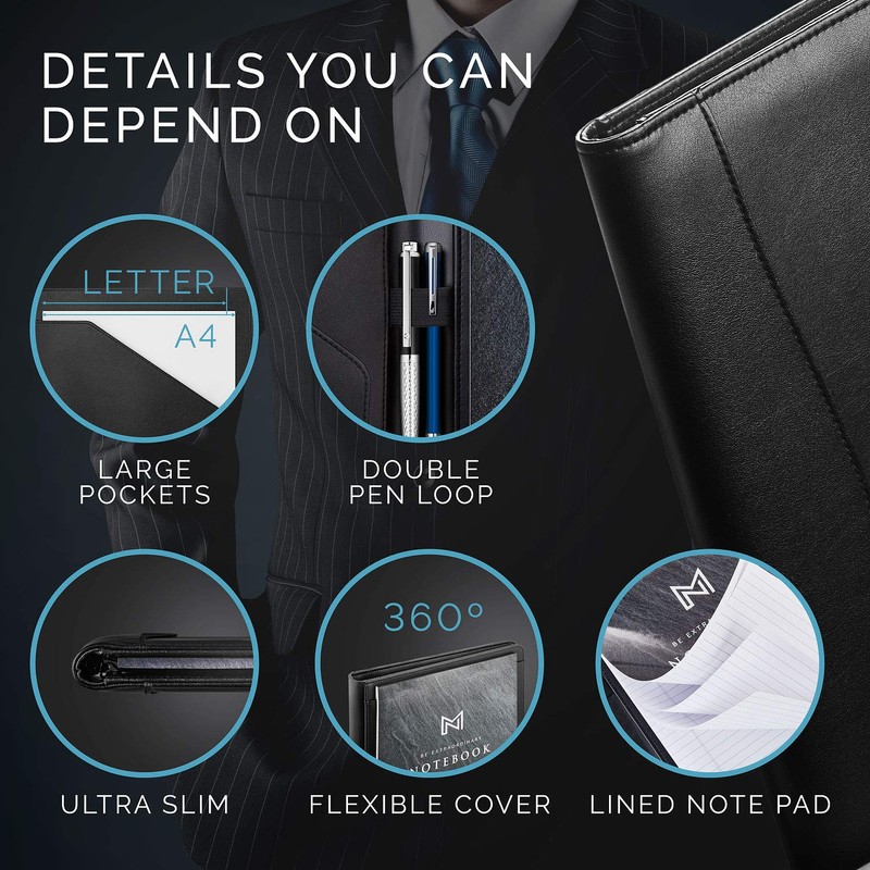 NERO MANETTI- Leather Portfolio Folder - Business PU Leather Portfolio