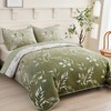 Anibedding Floral Queen Quilt Set,3 Piece Olive Green Flower Pattern
