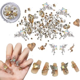 Sylphicore Nail Gems Charms Rhinestones Decorations Champagne 3D Crystals Mixed DIY Accessories Kit Art Glitter Design Butterfly Jewelry Flatback for Woman