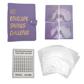 Money Saving Binder Waterproof PU Leather A5 Budget Binder with 100 Cash Envelope for Kids Adults Purple