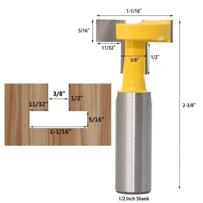 Yakamoz 1/2 Inch Shank T-Slot T-Track Slotting Router Bit Slatwall