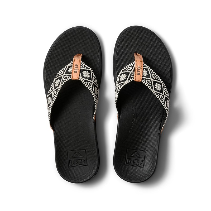 Reef Women's Ortho-Bounce Woven Flip Flops, Black White