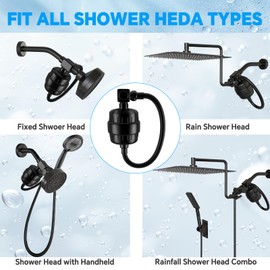 Universal 15 Stage Shower Head Filter for Hard Water, Dual ShowerHead Simultaneously Filtering, Suitable Majority Rain Rainfall Shower Head Combo, Easy Install - Matte Black