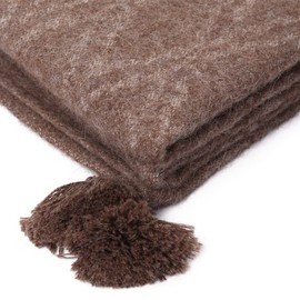 Pompon Andes - 100% Alpaca Wool Throw Blanket Handwoven Soft Warm Ethnic Design 70" x 54" (Cocoa Brown/Ivory Design)