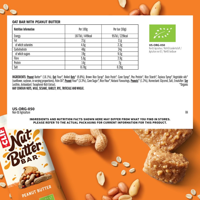 CLIF Bar Erdnuss-Energieriegel gefüllt mit Erdnusscreme Bio (mit 12 Stück),