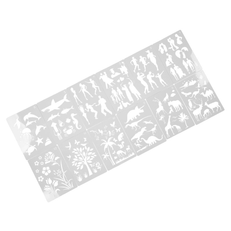 12Pcs Paint Stencils A4 Characters Animals Plants Safe Poisonless Durable