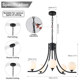 REGHT Glass Globe Chandelier,Modern Black Chandeliers for Dining Room Mid Century Sputnik Pendant Light Fixtures for Kitchen Island Living Room,Bedroom,Staircase,Entryway,Foyer