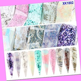 10pcs 20x4cm Metal Abstract Texture Mar Nail Foil Transfer Sticker Xk1802 for Nails Design Nail Art Stickers Decals Supplies Manicure Tips Sticker Colorful for Nail Decorations