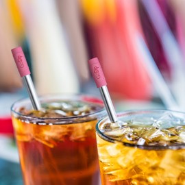 Final Touch GoSip 3-in-1 Reusable Stainless Steel Drinking Straws with Cleaning Brush and Go Sip Case (Bubblegum Pink) (RS200-10)