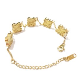 Fxkoolr Four Leaf Clover Bracelet Set for Women 18K Gold Plated Flower Lucky 4 Leaf Link Adjustable Link Double-Sided Bracelet Jewelry Gift for Women (Gold)