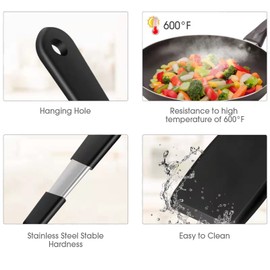 Armrouns Mini Serving Spatula 2pcs set, Silicone Serve Turner Heat-Resistant Cookie Slotted Spatula, For Kitchen Cooking. (Black)