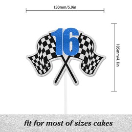 Decoración para tartas de carreras de 16 cumpleaños, con bandera a cuadros, rápida, decoración de coche, fiesta de cumpleaños para niños y niñas, decoración de fiesta temática de carreras, gran regalo