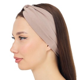 Women's Stretchy Twist Headbands, Solid Color, Non-Slip for Yoga, Workout, Running (Dark Beige, 1 Size)
