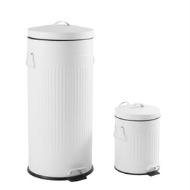 happimess HPM1018A Theo Retro 8-Gallon Step Trash Can with Soft-Close Lid and Free Mini Trash Can for Home, Kitchen, Bathroom, Living Room, Office, Cotton White