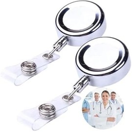 2Pcs Silver Badge Reels Retractable Badge Holders Badge Alligator Clip Heavy Duty Badge Reels with Metal Cord for Nurses and Professionals Identification Badges Supplies