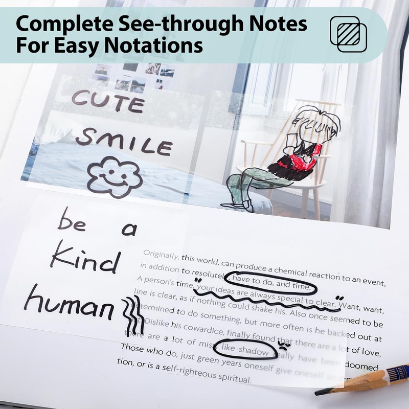 Transparent Sticky Notes, 3x3 inch Clear Sticky Notes, Self-Adhesive Waterproof