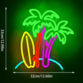 LUCUNSTAR Beach Surfing Palm Trees Neon Sign, Beach Surfing Palm LED Sign for Bar, Restaurant, Balcony, Wall Decoration, Neon Sign for Bedroom, Gift for Girls and Boys