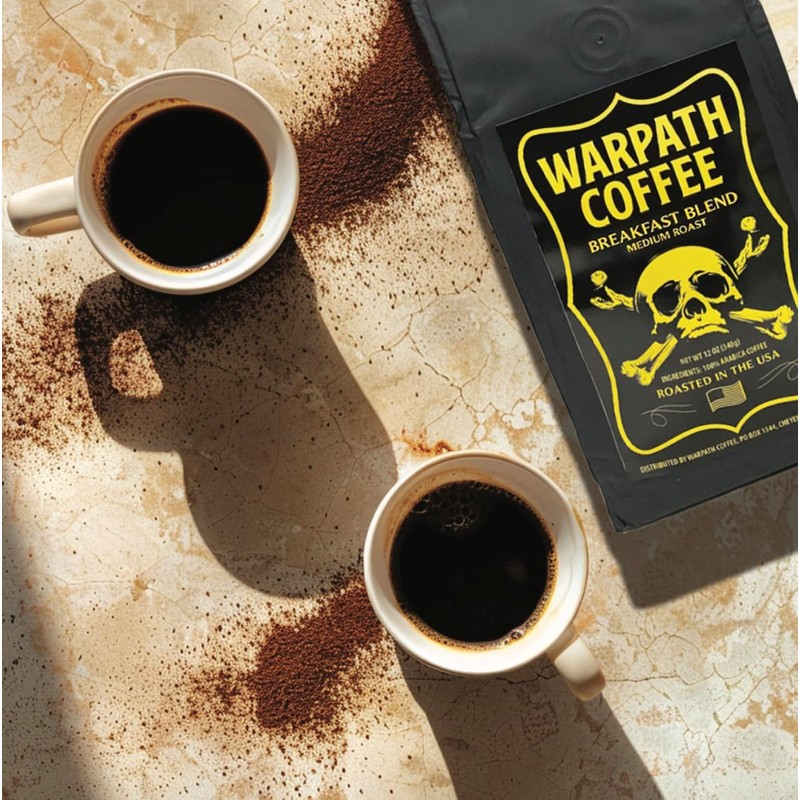 Warpath Coffee Medium Roast Ground Coffee, Breakfast Blend, High Caffeine,