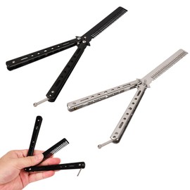 Pack of 2 Butterfly Combs Made of Stainless Steel, Butterfly Comb, Foldable Pocket Comb, Folding Comb, Metal Trainer Comb, Portable Training Comb for Hair, Barber Hair Styling Accessories