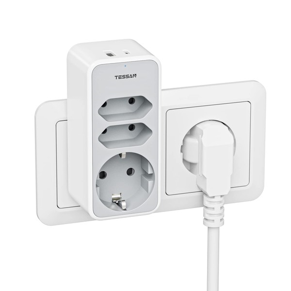 TESSAN Doppelstecker für Steckdose, 5 in 1 Mehrfachstecker für Steckdose,
