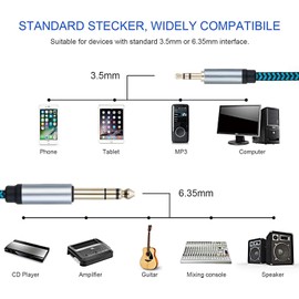 3.5mm to 6.35mm TRS Stereo Audio Cable 6.6ft 1/8 to 1/4 Stereo Cable 6.35mm 1/4" Male to 3.5mm 1/8" Male Bidirectional Cable for Guitar, Piano, Amplifiers, Home Theater Devices