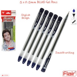 5 x 0.5mm FLAIR Hydra BLUE Gel Pens Easy Grip Smooth Writing Office School Home