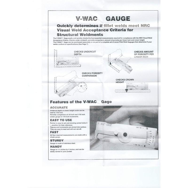 GZTIGWELD V-WAC Single Weld Gage Inch Inspection Gauge Stainless Steel