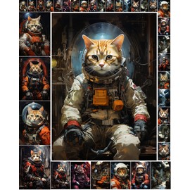 Decoupage Paper Pack (35 Sheets 6"x8") Brave Space Cats in Astronaut Suits Out in Space FLONZ Vintage Illustration Pictures Cards for Decoupage, Craft and Scrapbooking