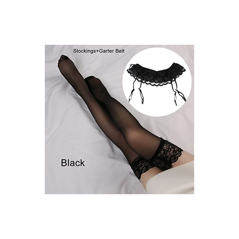 EROSPA® Sexy Suspender Belt and Suspender Stockings Set S/M (Black)