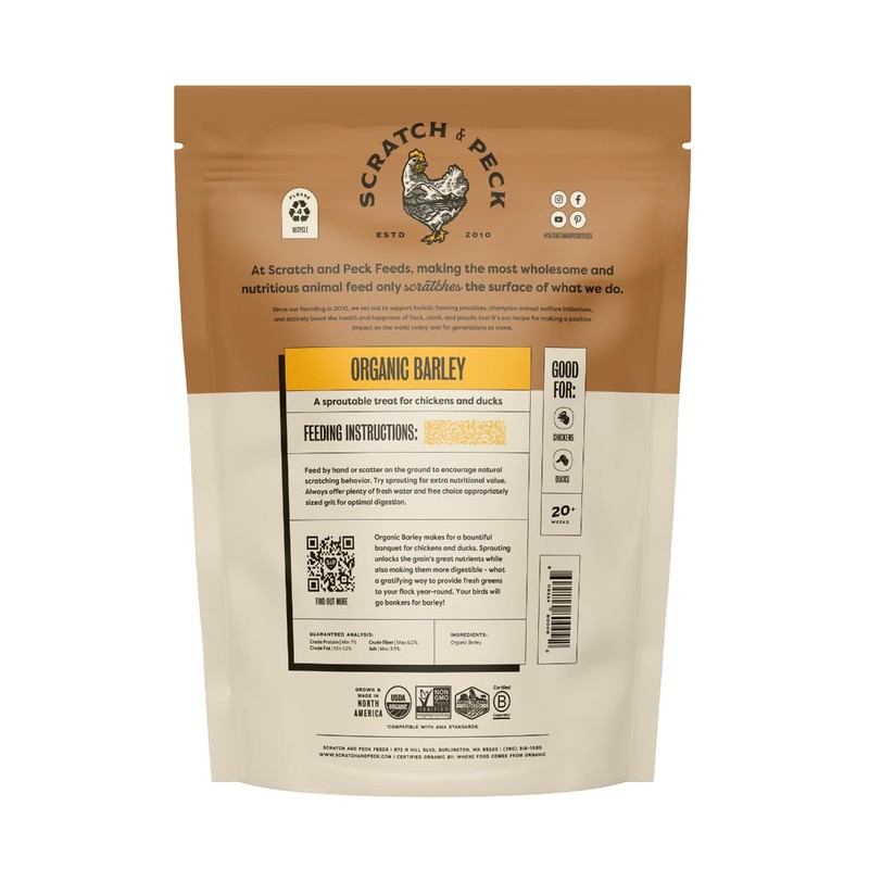 Scratch and Peck Whole Barley Chicken, Duck and Livestock Supplemental