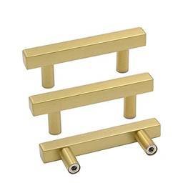 goldenwarm Kitchen Cupboard Handles Gold Drawer Pulls - LS1212GD64 Brushed Brass Cabinet Pulls 2-1/2 inch Hole Centers Kitchen Door Handles for Furniture Handle,5 Pack