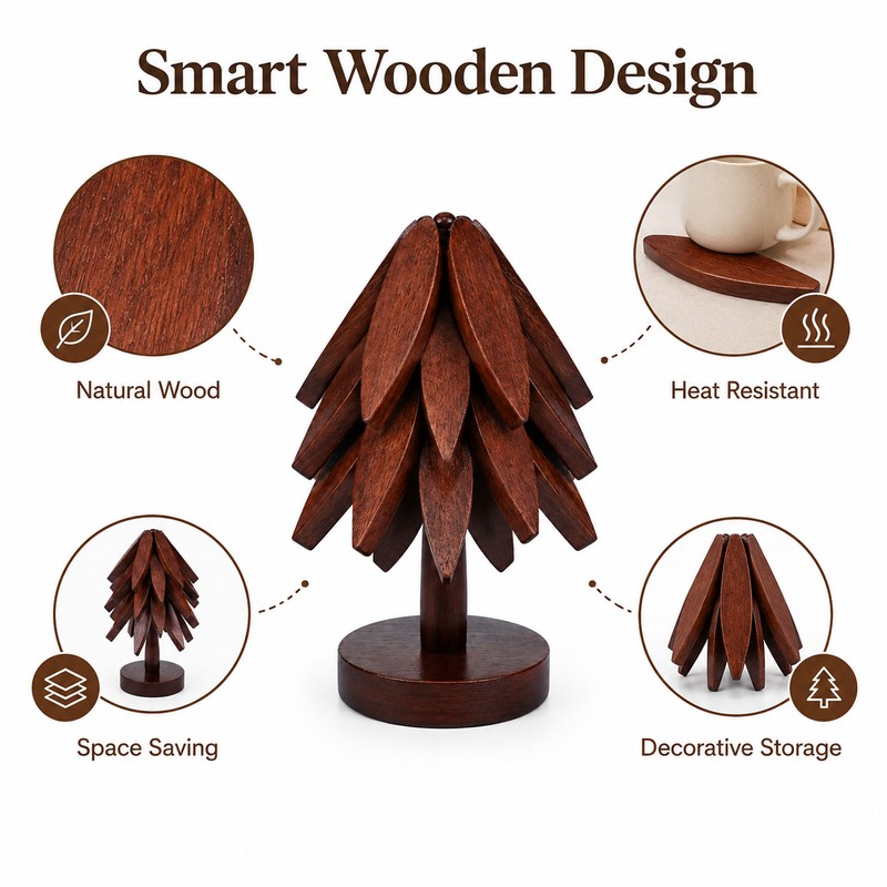 Wooden Trivets for Hot Dishes Decorative Christmas Tree Shape, Kitchen