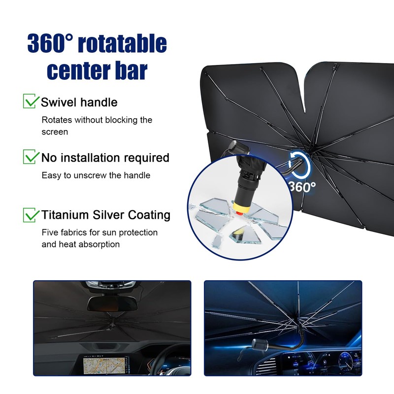 Jisrcha Sun Protection Car Windscreen with 10 Arms, Foldable Car