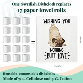 LARTSFRO Pug Dog Swedish Dishcloths for Kitchen, Papaya Reusable Paper Towels, 4 Pack Dish Towels for Kitchen, Swedish Dish Cloths, Reusable Paper Towels Washable