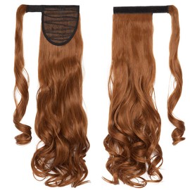 Clip in Ponytail Extension Wrap Around for Women Long Synthetic Natural Wavy Curly Hair Pony Tail Hair Extensions 17 inch Light Auburn