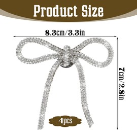 MBAIYO 4Pcs Rhinestones Pin Bow, Crystal Bow Brooch Pins, Silver Bows Pin Bowknot Rhinestone Sparkly Brooches for Women Hats Prom Wedding Party Dress Suit Shirt Buttons
