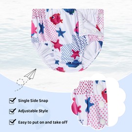 Durio Reusable Swim Diapers Washable for Baby Toddler Newborn UPF 50+ Water Diapers for Swimming Beach Essentials White Fish 2-3 T