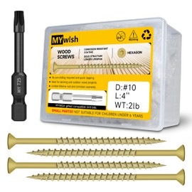 97Pcs Wood Screws #10 x 4 2lb Box Long Screws, Trailer Deck Screws 4 inch, T25 Screws Torx Screws Drive Head, Outdoor Construction Screws, Rust Resistant, Epoxy Coated, Exterior Screw, Tan by Mywish