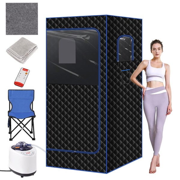 Hunter tribe Portable Steam Sauna Full Size Personal Sauna for Home with 2.6L & 1000W Steam Generator,Remote Control,Timer,Clear Window,Full Body Relaxation in Indoor Sauna(70.1”H x 34.6”L x 34.6”W)